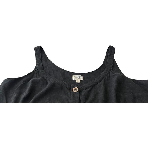 TERRA & SKY SLEEVELESS SCOOP NECK BUTTON TOP, WOMENS, 1X(16W-18W), BLACK, EMPIRE - Picture 2 of 11